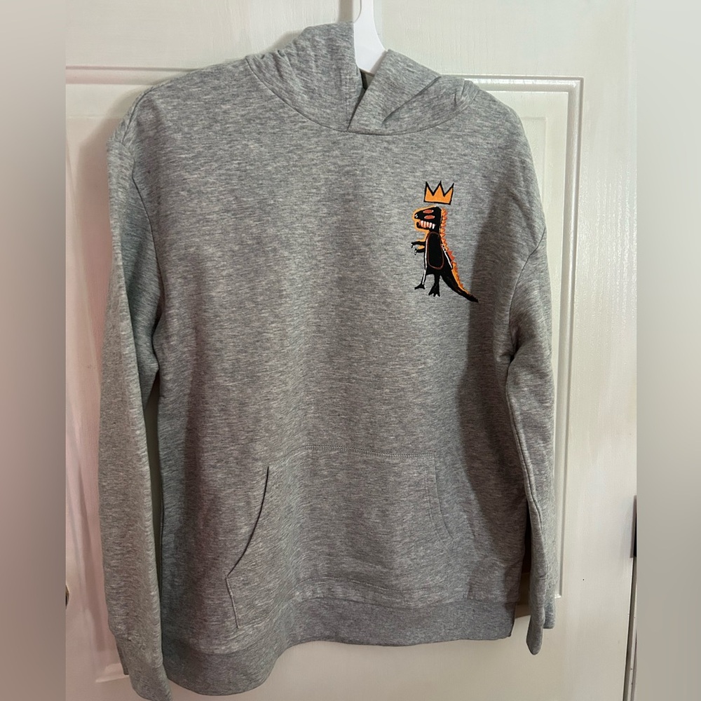 Youth Gray Hoodie with Dinosaur Graphic
